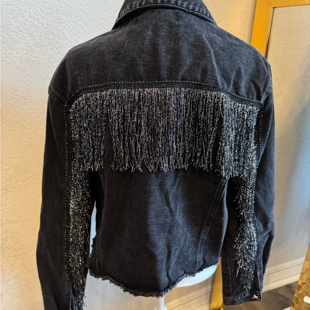 Lucky & Blessed Black Fringe Jean Jacket - Picture 4 of 4